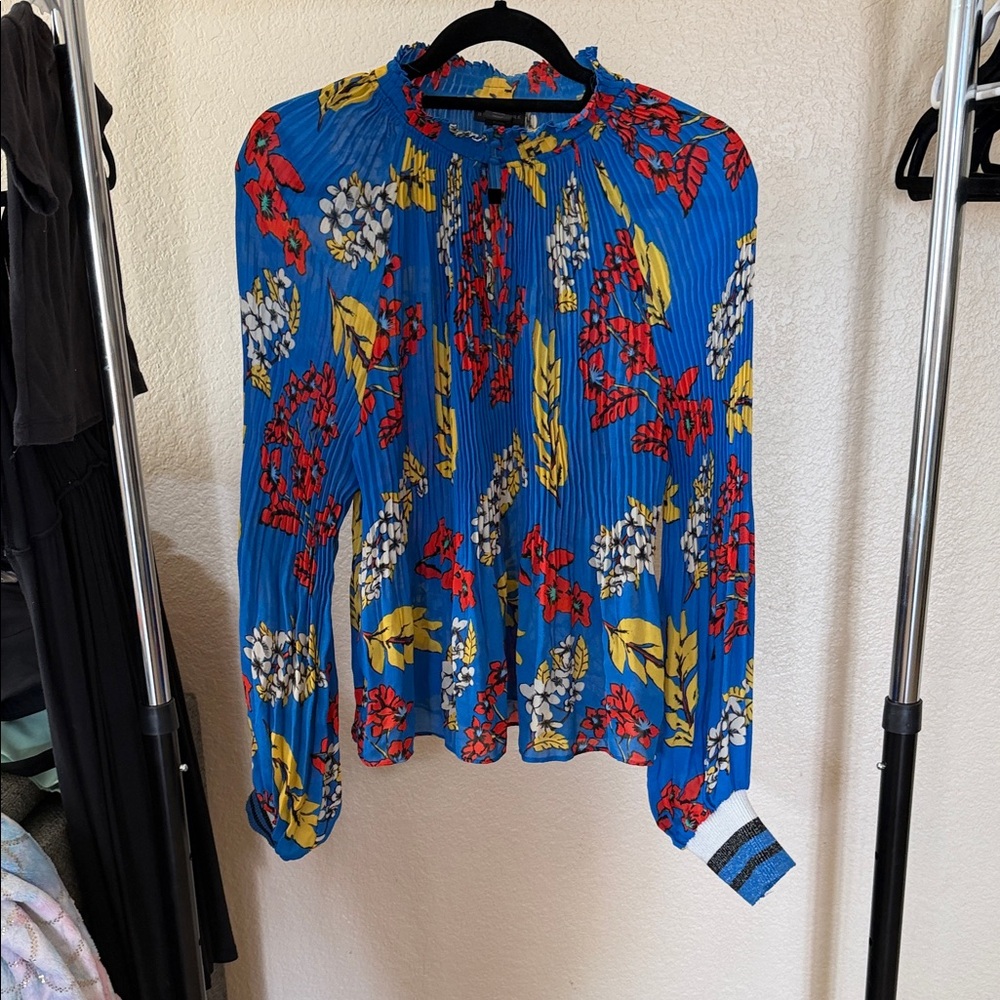 Vibrant Floral Pleated Blouse